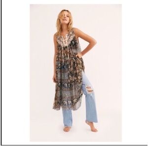 Free People The Wanderer Sheer Mesh Dress Tunic Tank Tiered Boho Small